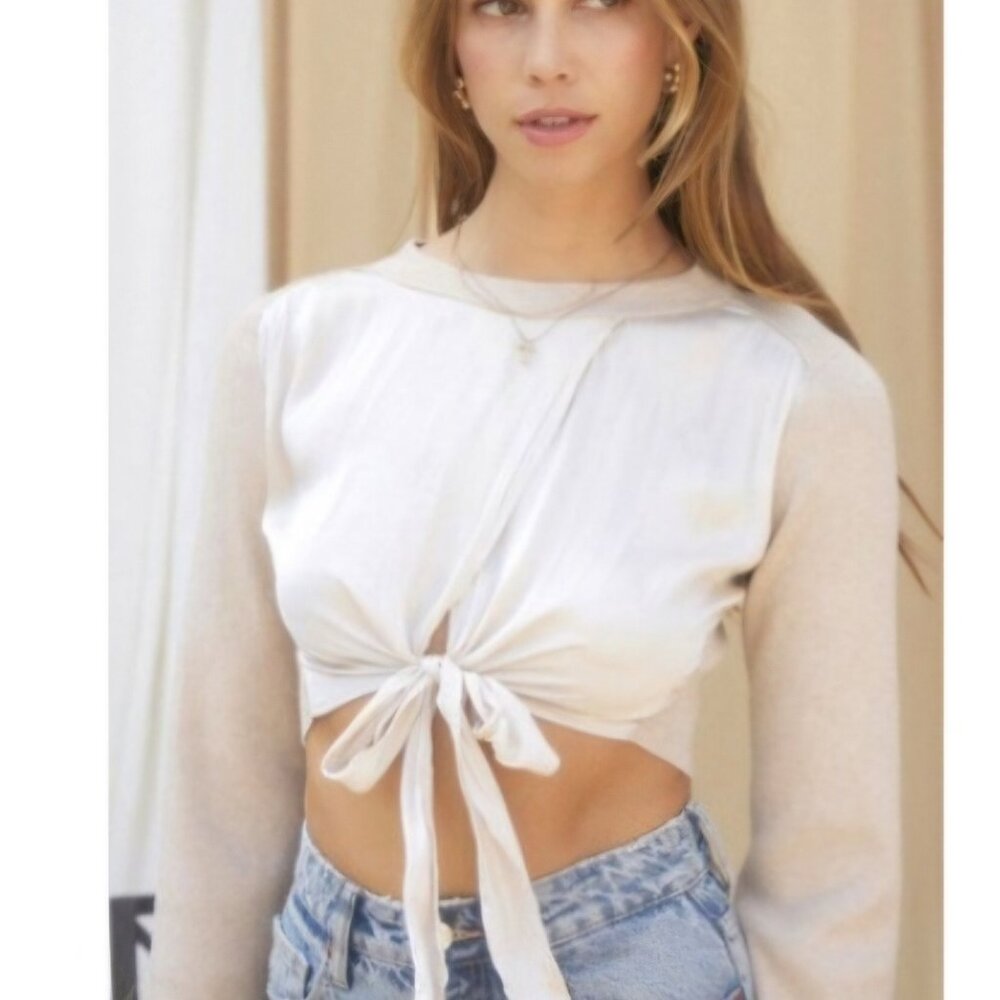 Endless Blu tie front long sleeve sweater